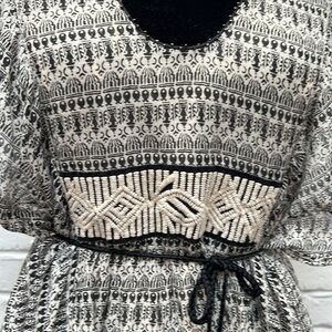 French Connection Black and White Embroidered Midi Dress